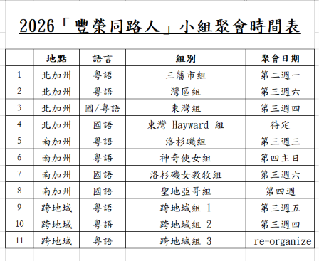 小組聚會時間表